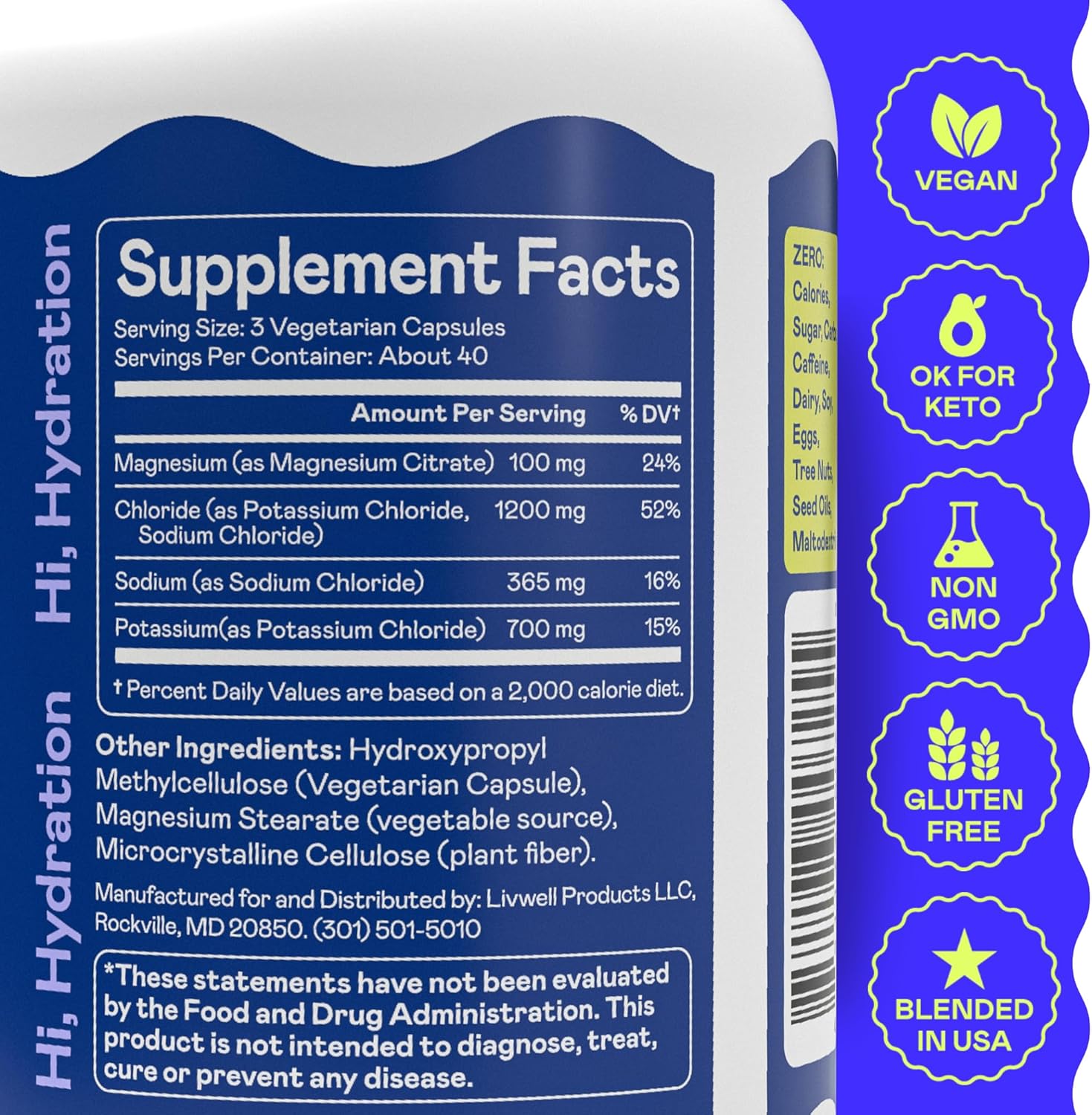 K700 Electrolytes Quick Caps Unflavored | Hi-Lyte | Keto Hydration